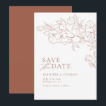 Elegant hand drawn floral terracotta wedding save the date<br><div class="desc">Elegant delicate hand drawn flower illustration and modern script typography details, in terra cotta and white colour, simple and romantic. Great floral save the date cards for modern rustic wedding, country garden wedding, and simple boho wedding in fall and winter. Fully customisable with any colours to match your wedding theme....</div>