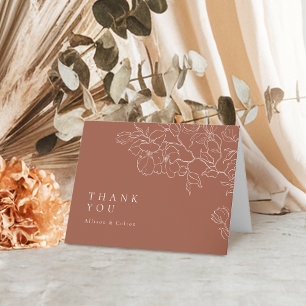 Elegant hand drawn floral terracotta wedding thank you card