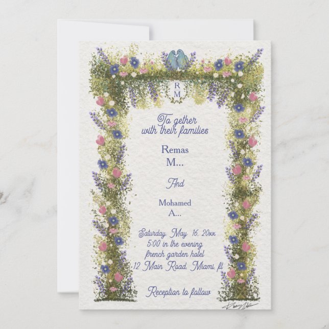 Elegant Hand-Drawn Floral Wedding Invitation  (Front)