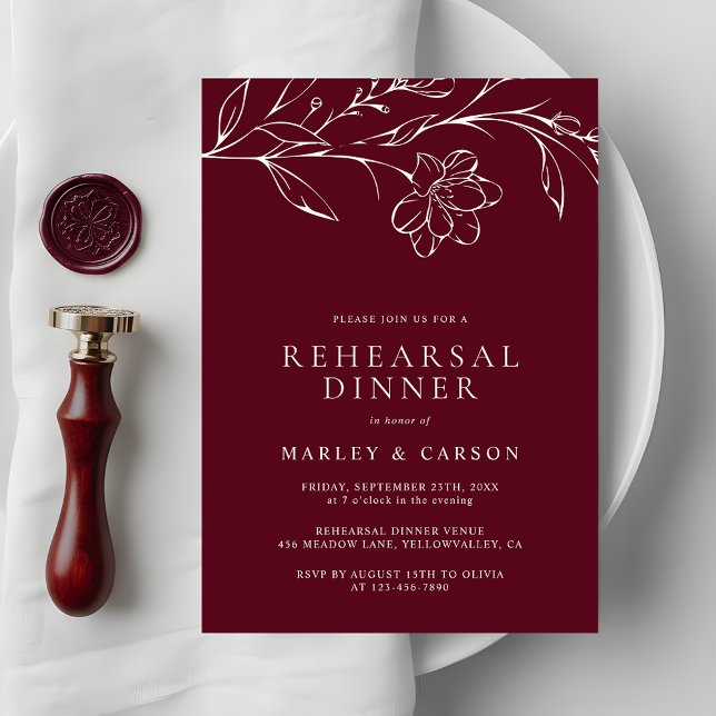 Elegant Hand Drawn Floral Wedding Rehearsal Dinner Invitation (Creator Uploaded)