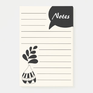 Elegant Hand drawn Flower Pot Black and White Chic Post-it Notes