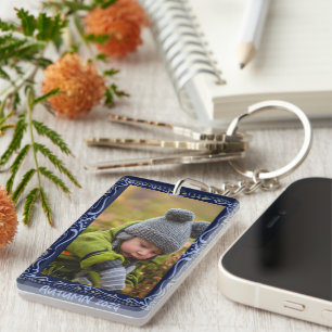 Elegant Hand Drawn Frame Custom Image Key Ring