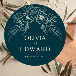 Elegant Hand Drawn Gold Floral Wedding Sticker