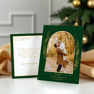 Elegant Hand Drawn Gold Holly Arch Photo Holiday Postcard
