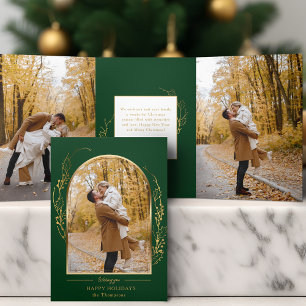 Elegant Hand Drawn Gold Holly Arch Photo Tri-Fold Card