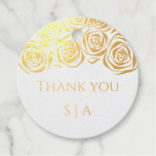 Elegant Hand Drawn Gold Roses Thank You Monogram Favour Tags