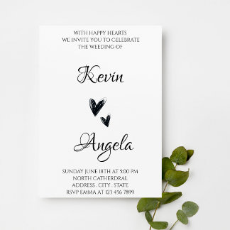 Elegant Hand Drawn Heart Wedding Invitation
