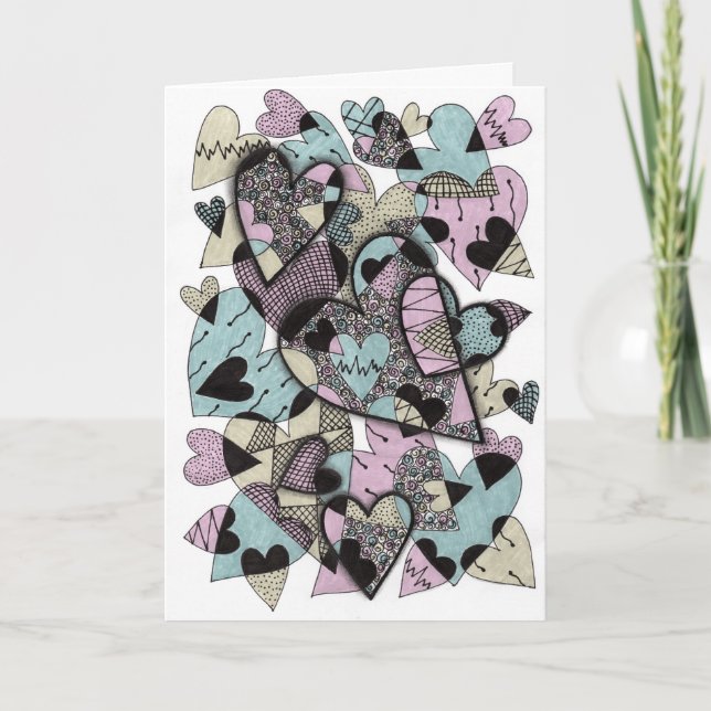 Elegant Hand Drawn Hearts Blank Note Card (Front)