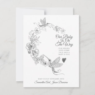 Elegant Hand Drawn Hummingbird Floral Botanical  Announcement