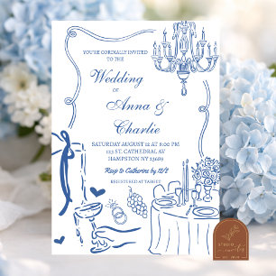 Elegant Hand Drawn Illustration Wedding Invitation