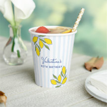 Elegant Hand Drawn Lemons Blue Stripes Party