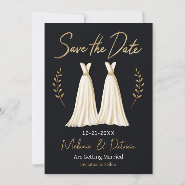 Elegant Hand-Drawn Lesbian Wedding Save the Date Invitation (Front)