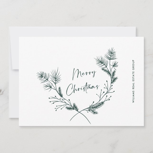 Elegant Hand Drawn Minimalist Christmas Corporate Holiday Card (Front)