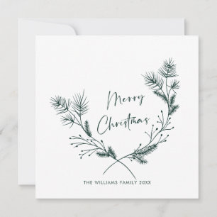 Elegant Hand Drawn Minimalist Christmas Wreath Holiday Card