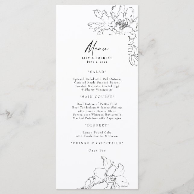 Elegant Hand-Drawn Pencil Floral Menu (Front)