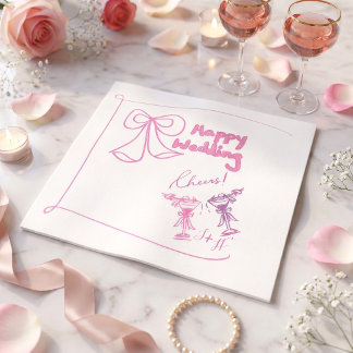 Elegant hand drawn pink minimalist cocktail napkin
