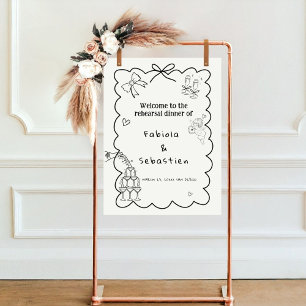 Elegant Hand Drawn rehearsal dinner Welcome sign