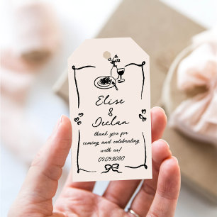Elegant Hand Drawn Retro Black Wedding Gift Tags