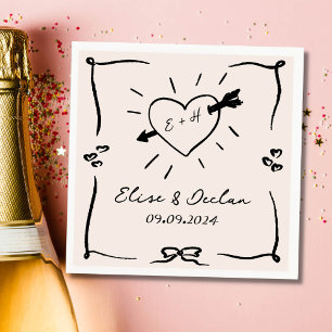 Elegant Hand Drawn Retro Black Wedding Napkin