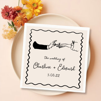 Elegant Hand Drawn Retro Black Wedding Napkin