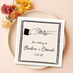Elegant Hand Drawn Retro Black Wedding Napkin
