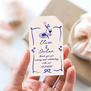 Elegant Hand Drawn Retro Blue Wedding Gift Tags