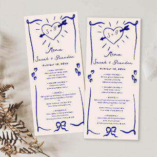 Elegant Hand Drawn Retro Blue Wedding Menu