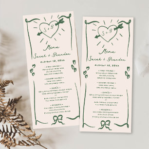 Elegant Hand Drawn Retro Green Wedding Menu