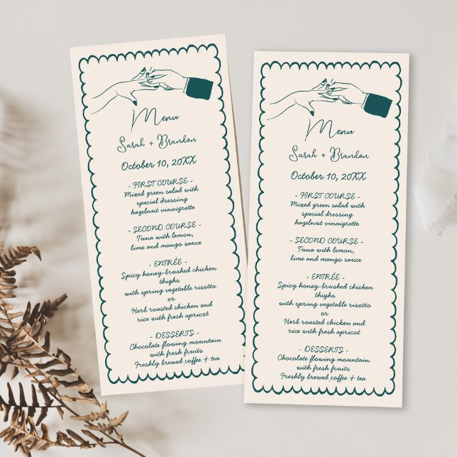 Elegant Hand Drawn Retro Green Wedding Menu (Creator Uploaded)