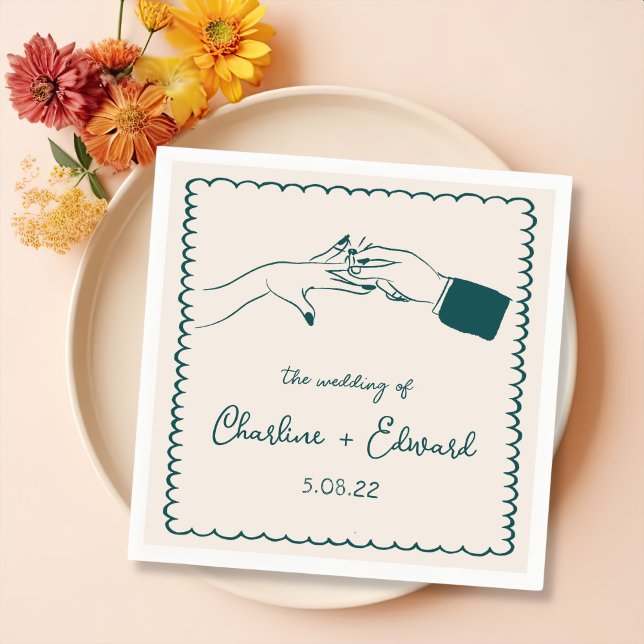Elegant Hand Drawn Retro Green Wedding Napkin (Creator Uploaded)