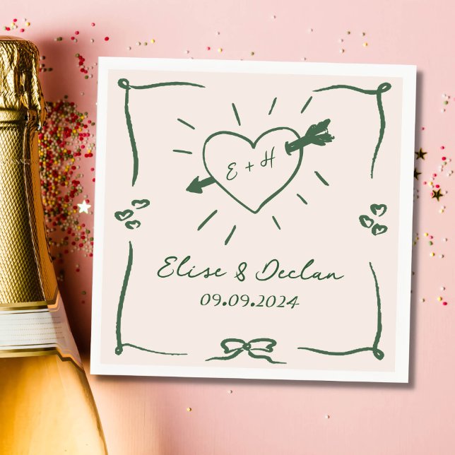 Elegant Hand Drawn Retro Green Wedding Napkin (Creator Uploaded)