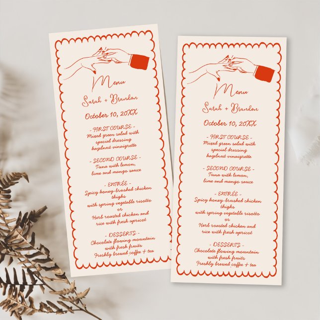 Elegant Hand Drawn Retro Orange Wedding Menu (Creator Uploaded)