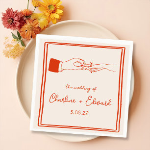 Elegant Hand Drawn Retro Orange Wedding Napkin