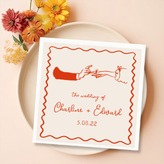 Elegant Hand Drawn Retro Orange Wedding Napkins