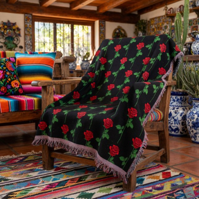 Elegant Hand-Drawn Rose Throw Blanket (Creator Uploaded)