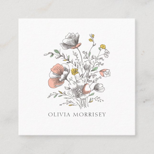 Elegant Hand Drawn Style Wildflowers Calling Card (Front)