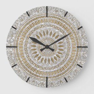 Elegant hand drawn tribal mandala design large clock