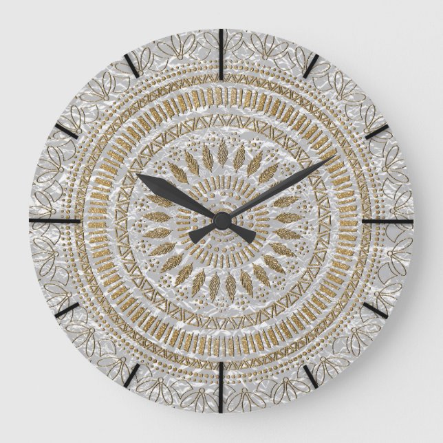 Elegant hand drawn tribal mandala design large clock (Front)