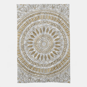 Elegant hand drawn tribal mandala design tea towel