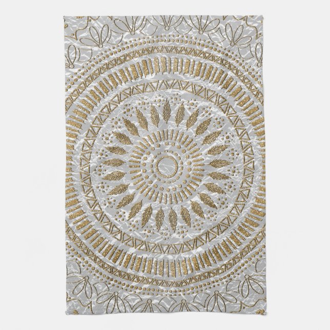 Elegant hand drawn tribal mandala design tea towel (Vertical)