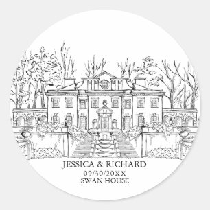 Elegant Hand Drawn Venue Chateau Illustration Classic Round Sticker