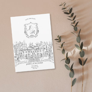 Elegant Hand Drawn Venue Chateau Illustration Invitation