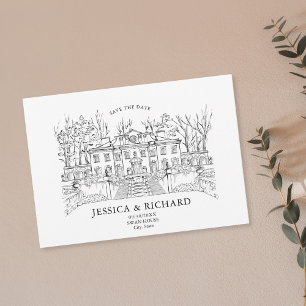 Elegant Hand Drawn Venue Chateau Illustration Invitation