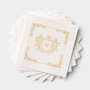 Elegant Hand-Drawn Vintage Crest Monogram Wedding Foil Napkins