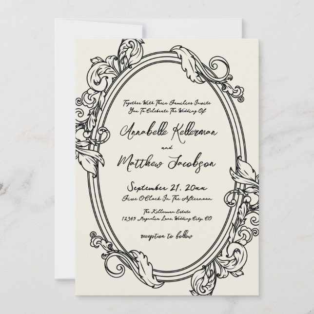 Elegant Hand Drawn Vintage Wedding Invitation (Front)