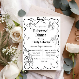Elegant Hand Drawn  Wedding Rehearsal Dinner Invit Invitation