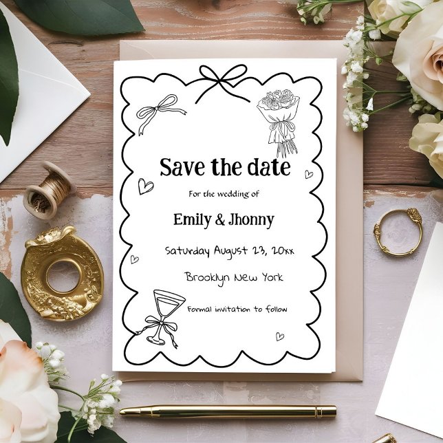 Elegant Hand Drawn Wedding Save the date Card (Creator Uploaded)