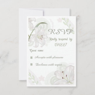 Elegant hand-drawn white lily wedding RSVP Card