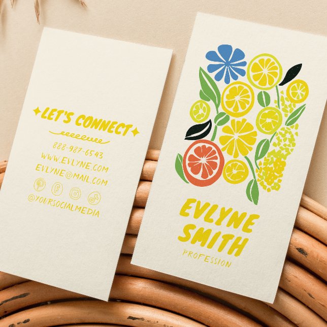Elegant Hand Drawn Yellow Lemonade Retro Summer Business Card (Creator Uploaded)