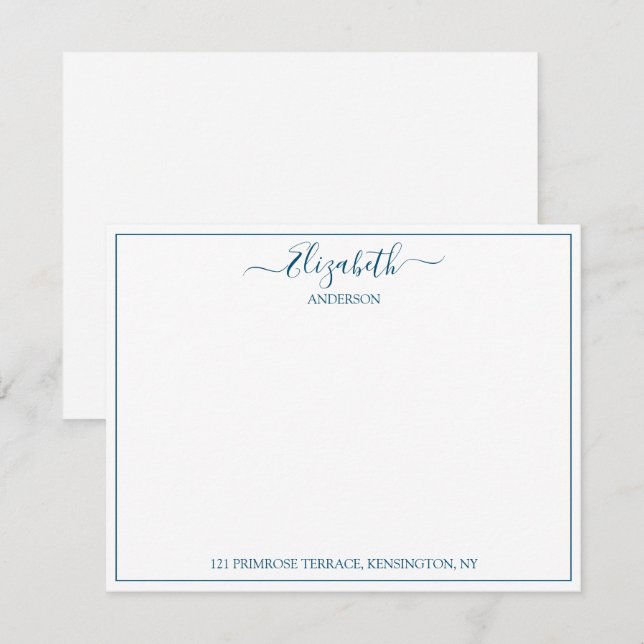 Elegant Hand Lettered Blue Name Address  Card (Front/Back)